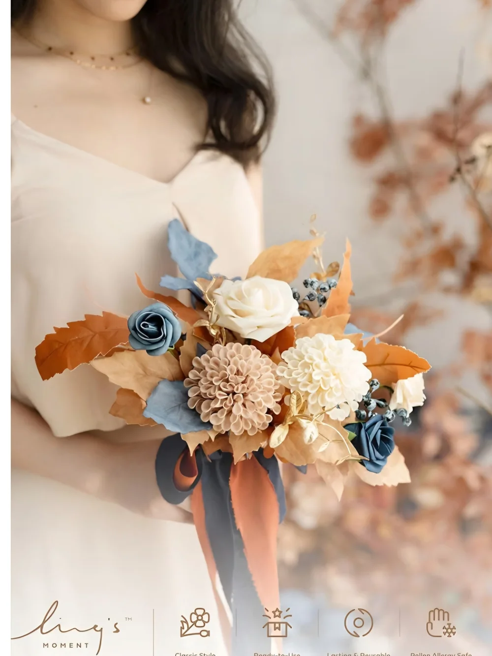 Bridesmaid Bouquet(6pc) And Boutoniere (6pc) Navy, Rust & Cream